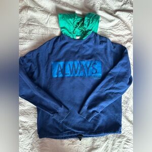 Valentino Blue ALWAYS Graphic Hoodie Sweatshirt Green Hood Designer Pullover  S